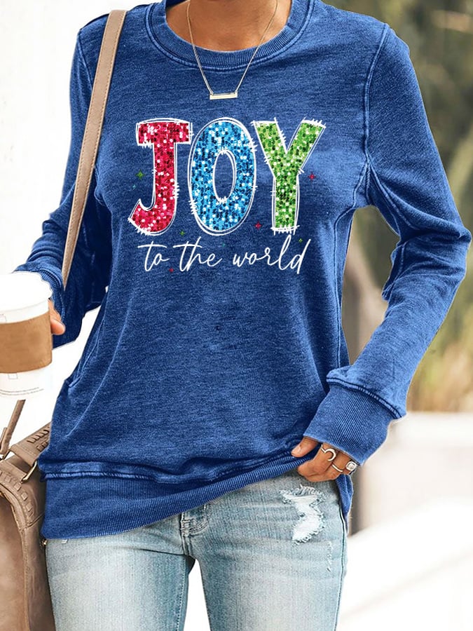 Retro Christmas Joy To The World Print Sweatshirt