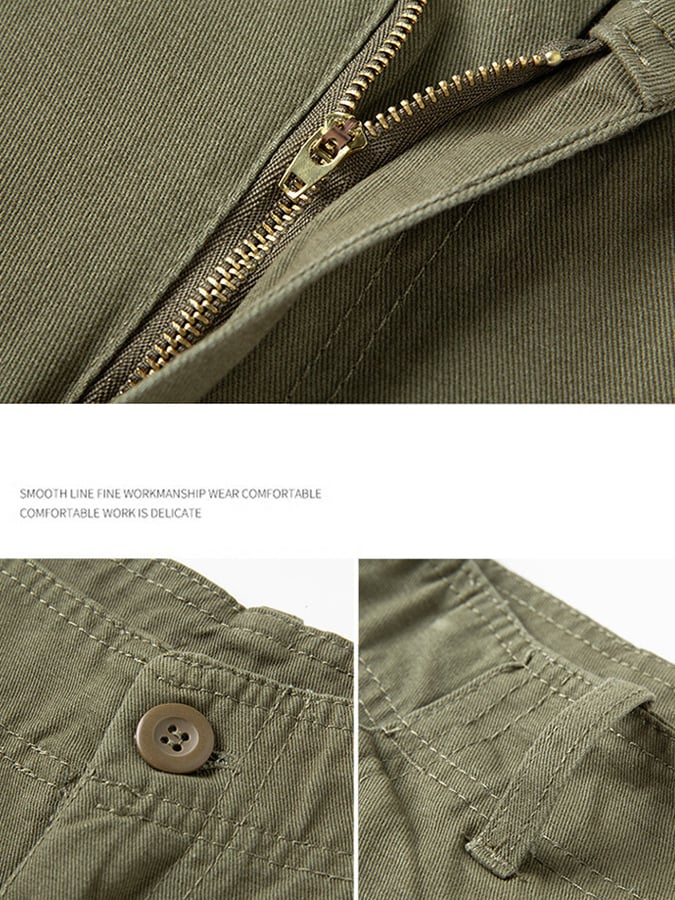 Men's Vintage Outdoor Cotton Plaid Woven Functional Work Shorts