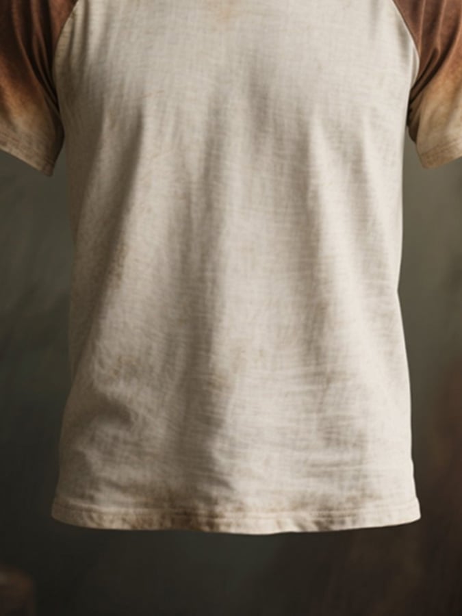 Men's round neck T-shirt with gradient and raglan sleeves