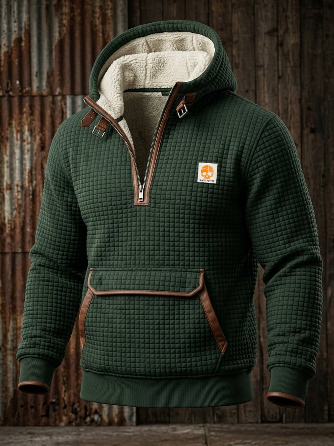 Men’s Fleece-Lined Thermal Textured Sweatshirt with a 3D Grid Pattern