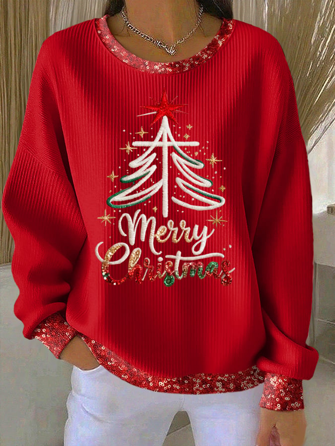 Retro Retro Merry Christmas Cross Christmas Print Sweatshirt
