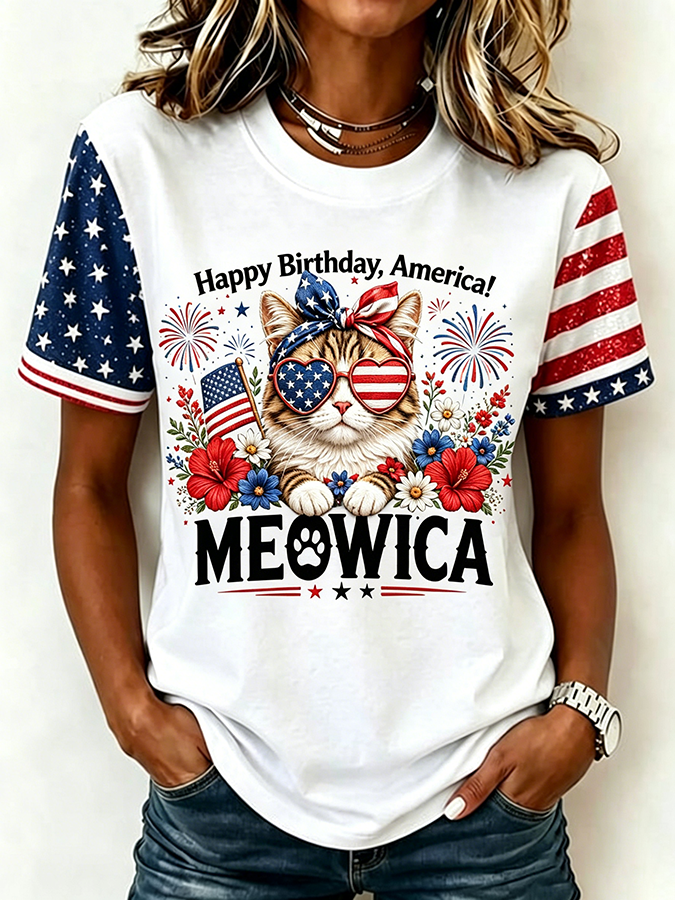 Women'S American Cat Printed Casual T-Shirt