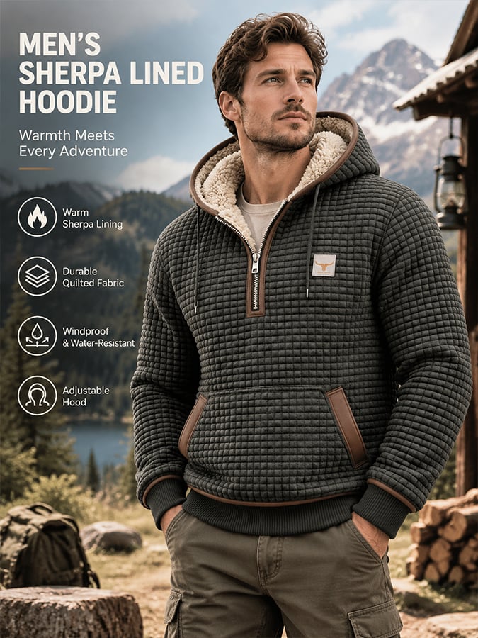Men’s Fleece-Lined Thermal Textured Sweatshirt with a 3D Grid Pattern