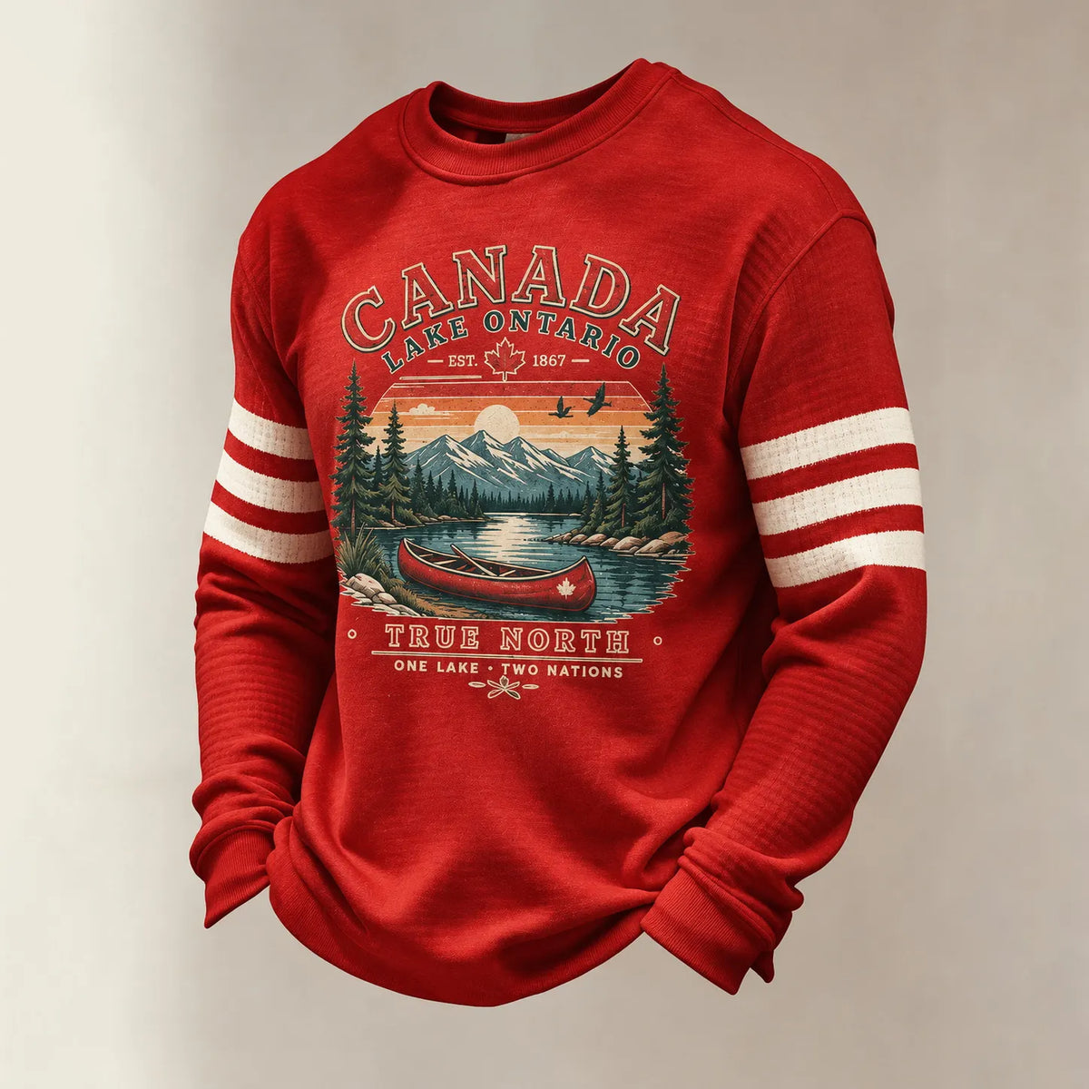 Men's "always Lake Ontario" Comfortable Waffle Fabric Sweatshirt