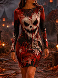 Women's Halloween Black & Red Dripping Skull Bodycon Mini Dress