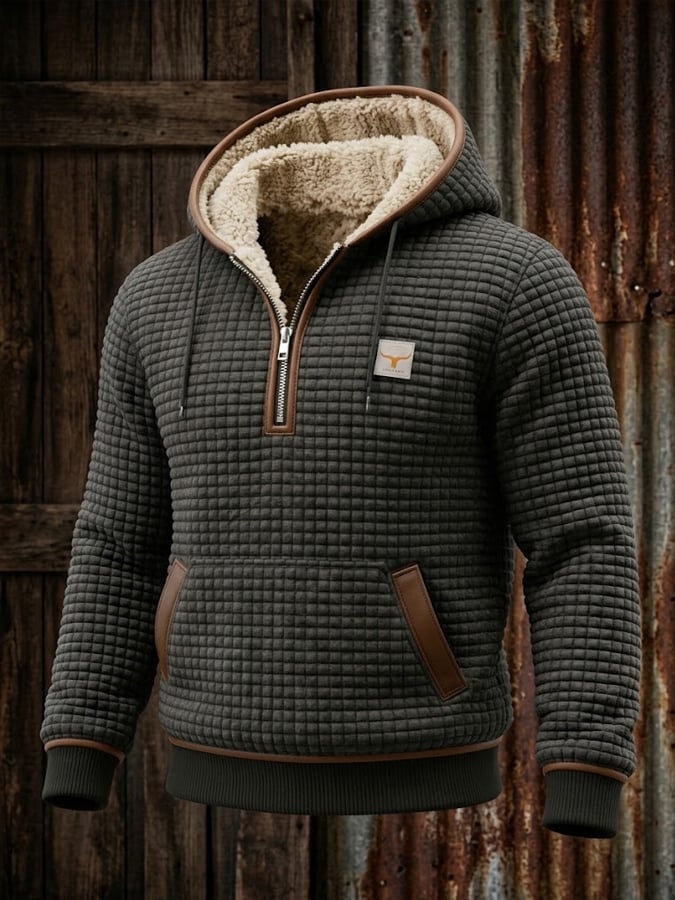 Men’s Fleece-Lined Thermal Textured Sweatshirt with a 3D Grid Pattern