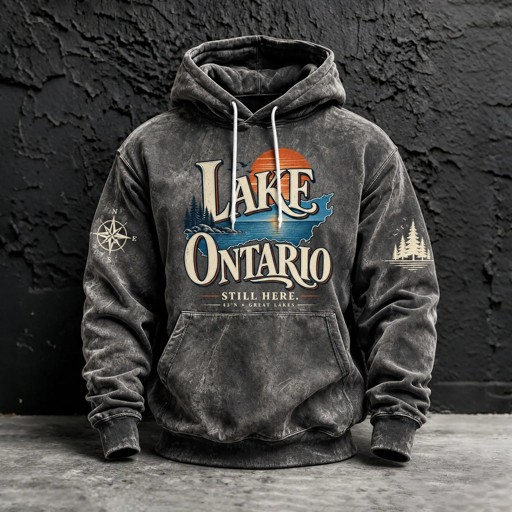 Men's Retro Lake Ontario Pattern Warm Hoodie
