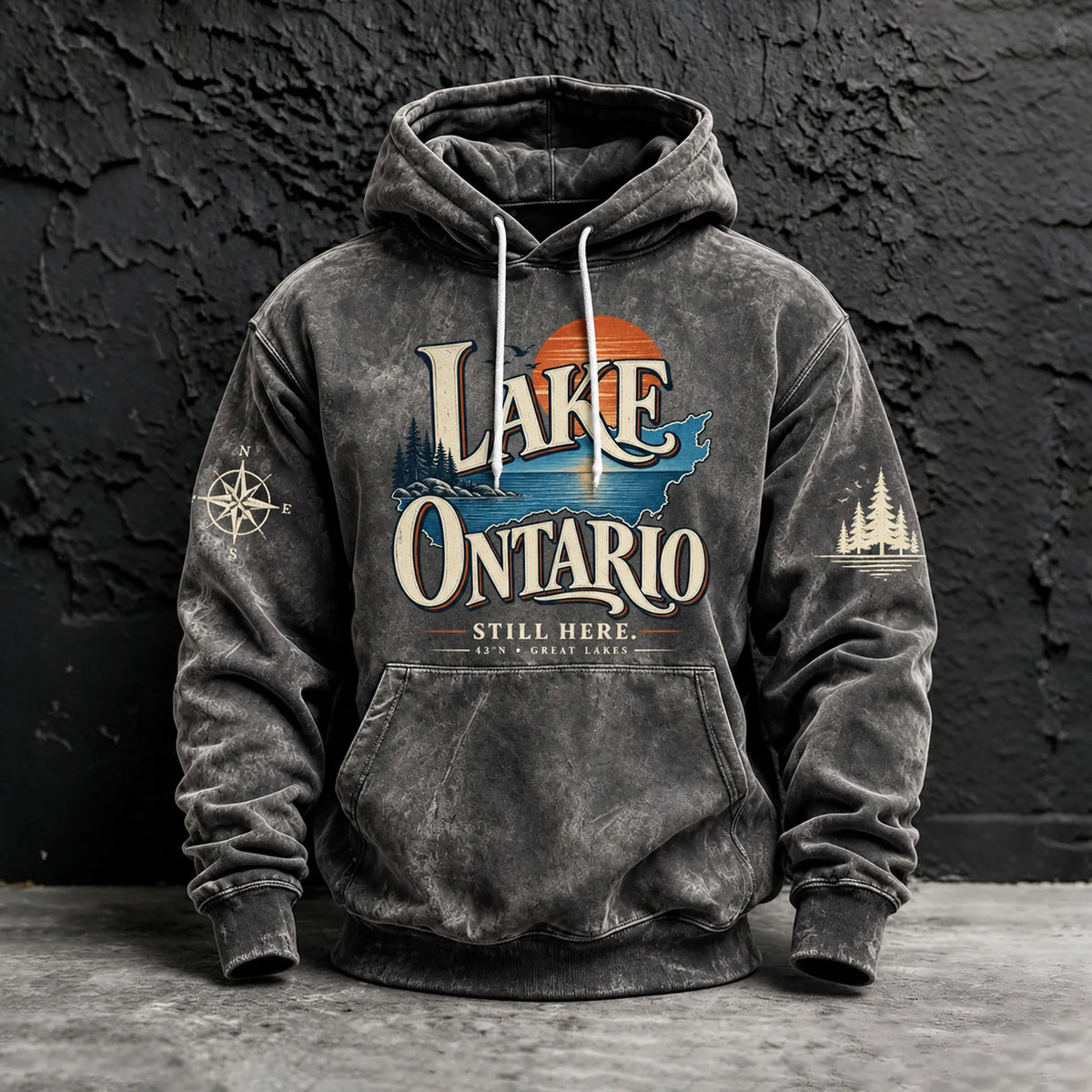 Men's Retro Lake Ontario Pattern Warm Hoodie