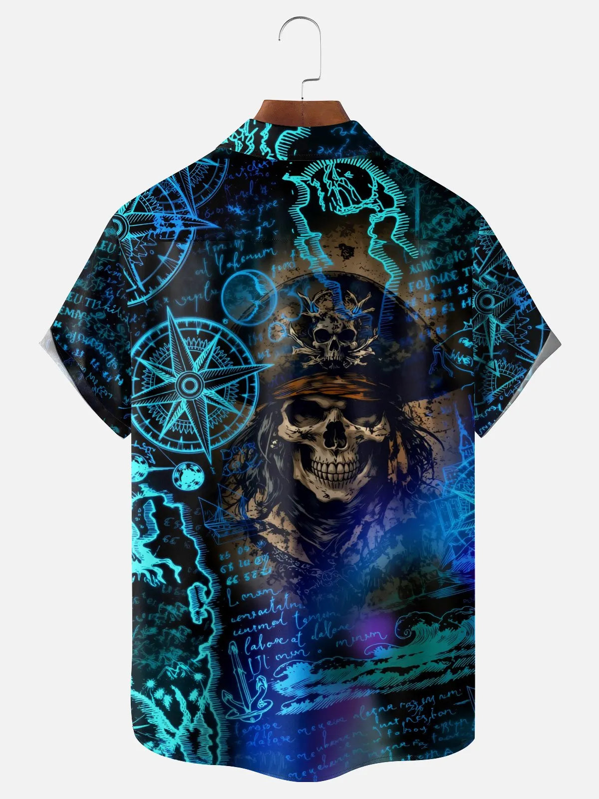 Moisture-Wicking Treasure Map Nautical Chart Pirate Theme Chest Pocket  Hawaiian Shirt