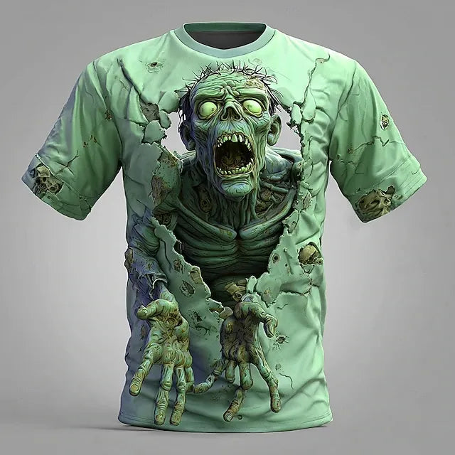 Men's Halloween Optical Illusion Zombies 3d Exaggerated Design Short Sleeve T-shirt