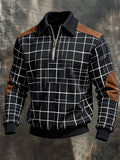 Men's Retro Color Block Print Color-Blocked Zip-Up Sweatshirt