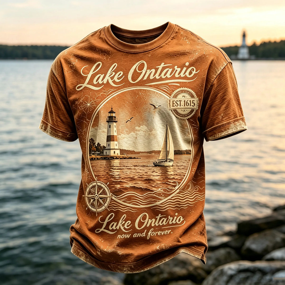 Men's Retro Lake Ontario Print T-shirt