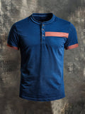 Men's casual retro wash colorblock short sleeve Henley T-shirt