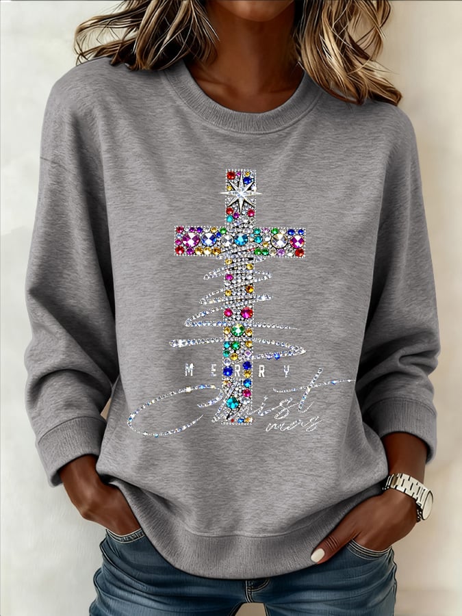 Women's Christmas Faith Cross Print Sweatshirt