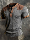 Men's Vintage-Style Jacquard Knit Henley T-Shirt