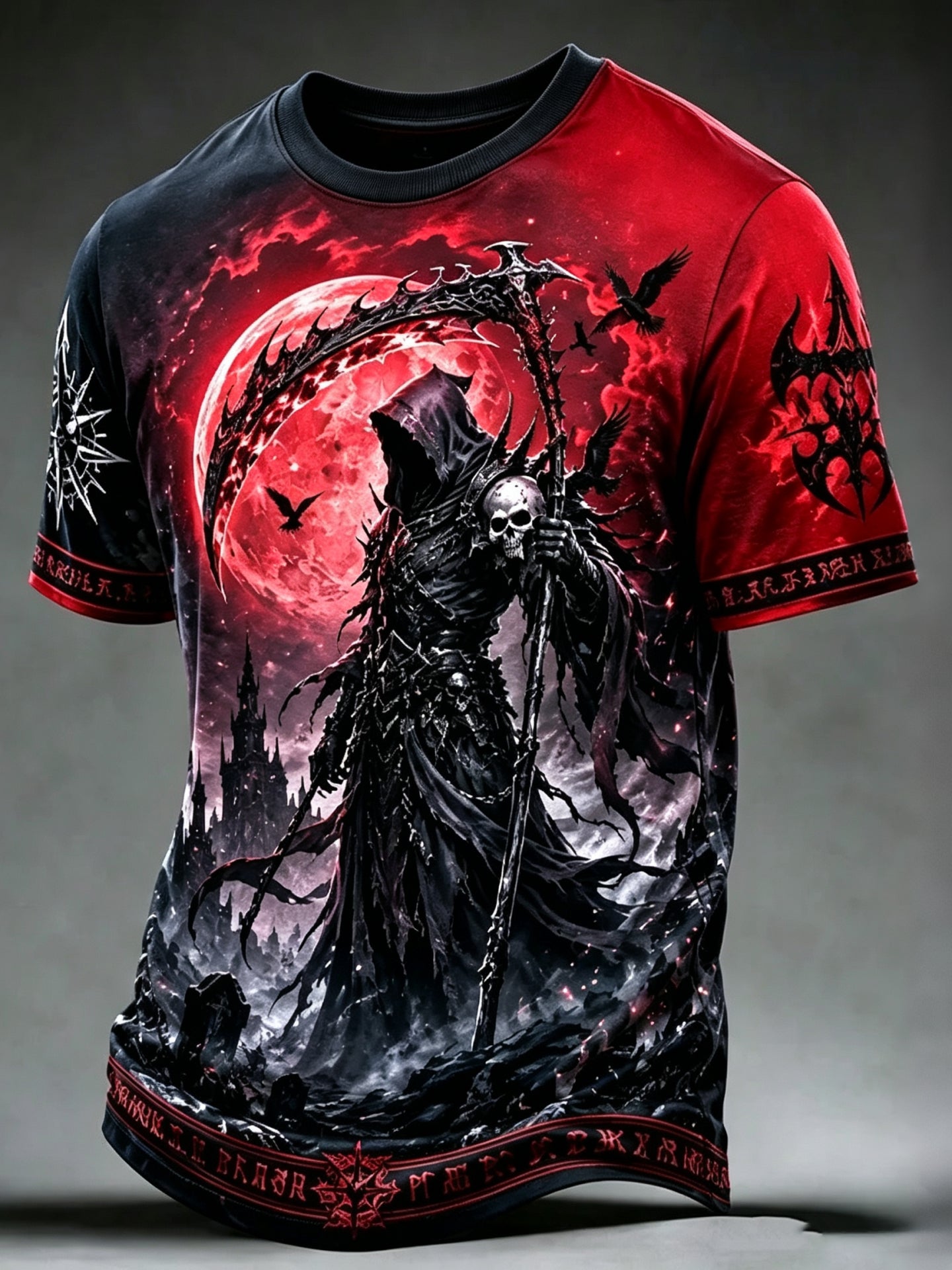 Men's Halloween Retro Dark Death Print Crew Neck Short Sleeve T-shirt