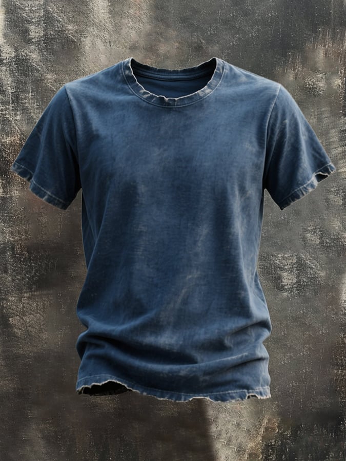Men's Retro Washed Basic Casual Round Neck Short Sleeve T-Shirt