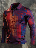 Men's Retro Color-Block Long-Sleeve Polo Shirt