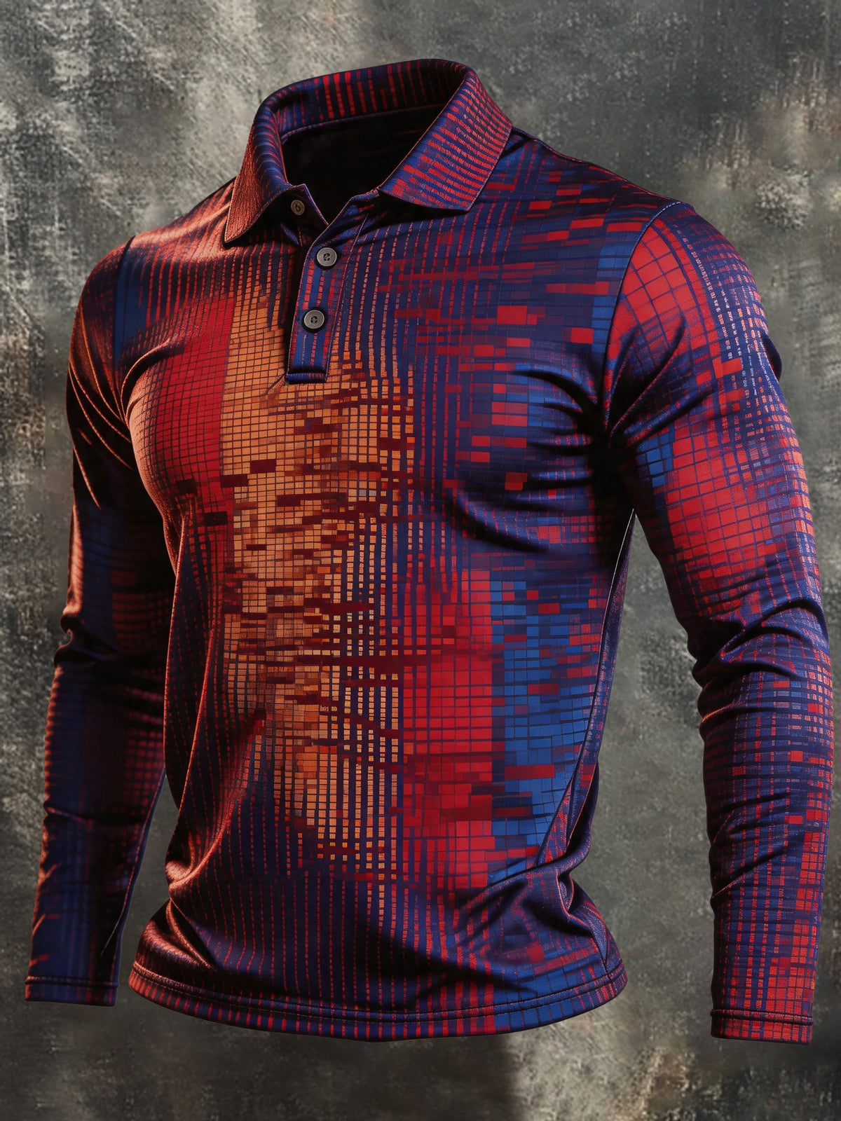 Men's Retro Color-Block Long-Sleeve Polo Shirt
