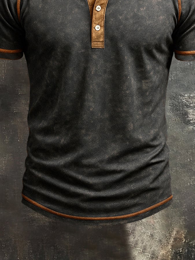 Men's retro raglan sleeve polo shirt with color block design