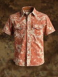 Men's vintage twill shirt with two pockets and short sleeves in a used look