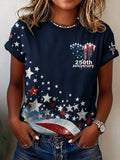 Women's 250th Anniversary Vintage Flag & Cross Print Casual T-Shirt