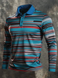 Men's Retro Color-Block Long-Sleeve Polo Shirt