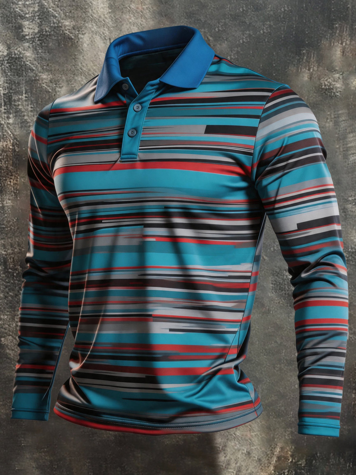Men's Retro Color-Block Long-Sleeve Polo Shirt