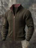 Men's Retro Color-Block Zip-Up Knit Jacket