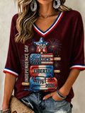 Women'S Popsicle Flag Printed V-Neck Short Sleeve Top