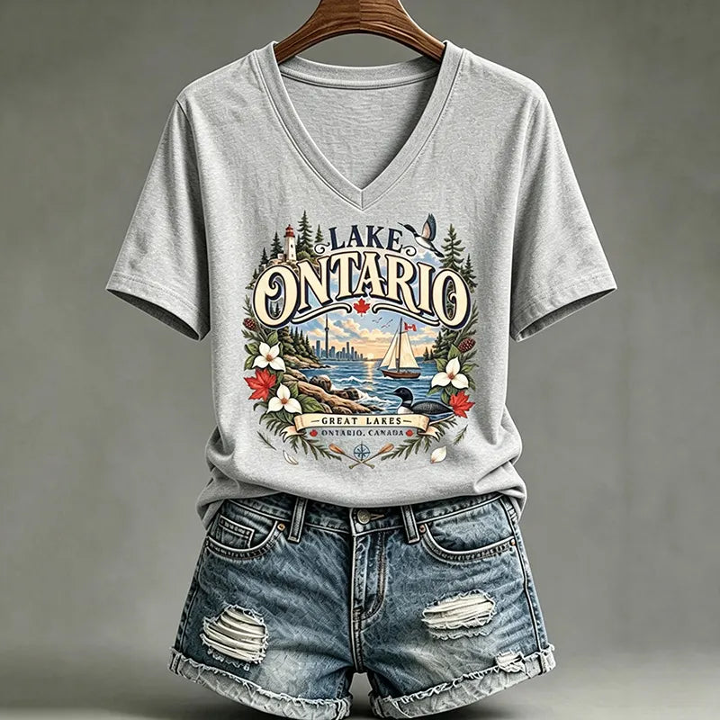 Women's Lake Ontario Casual Art Printed T-shirt