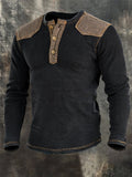 Men's Retro Comfortable Color-Block Waffle-Knit Henley T-Shirt
