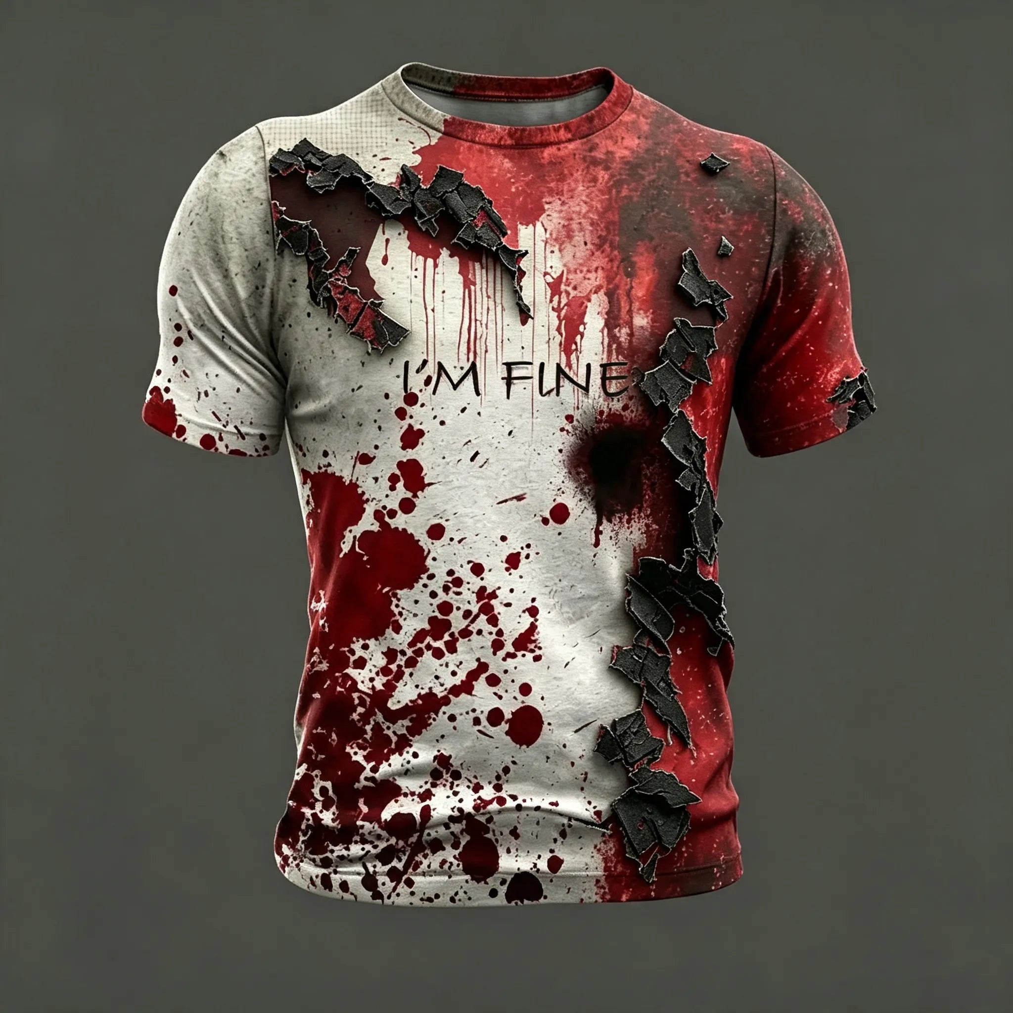 Men's Classic Halloween Bloodstain I'm Fine Art Short Sleeve T-shirt