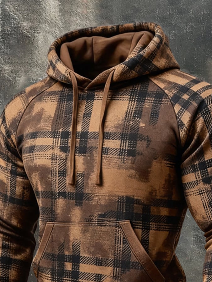 Men'S Retro Color-Block Print Hoodie With Contrasting Details