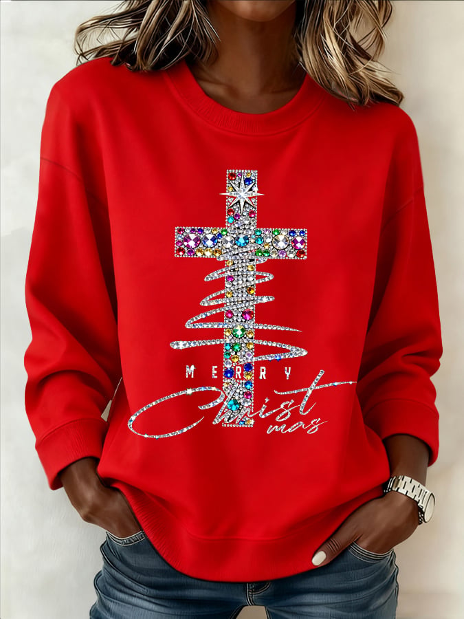 Women's Christmas Faith Cross Print Sweatshirt