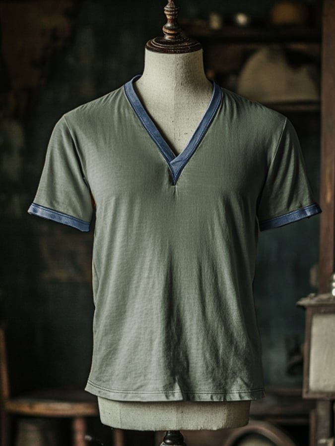 Men's vintage style V-neck short sleeve t-shirt
