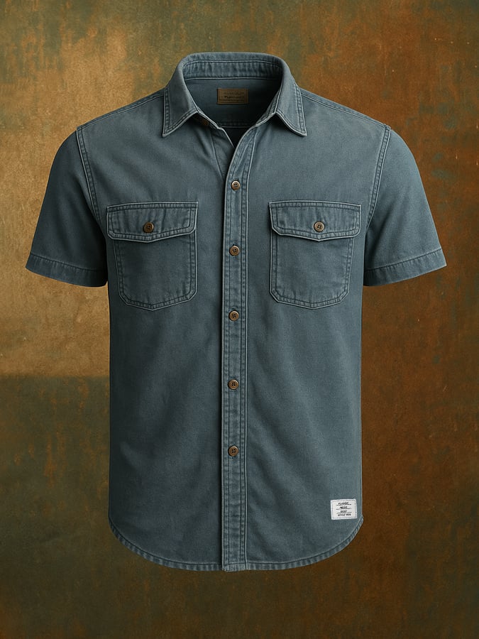 Men's vintage style western shirt with two pockets and short sleeves