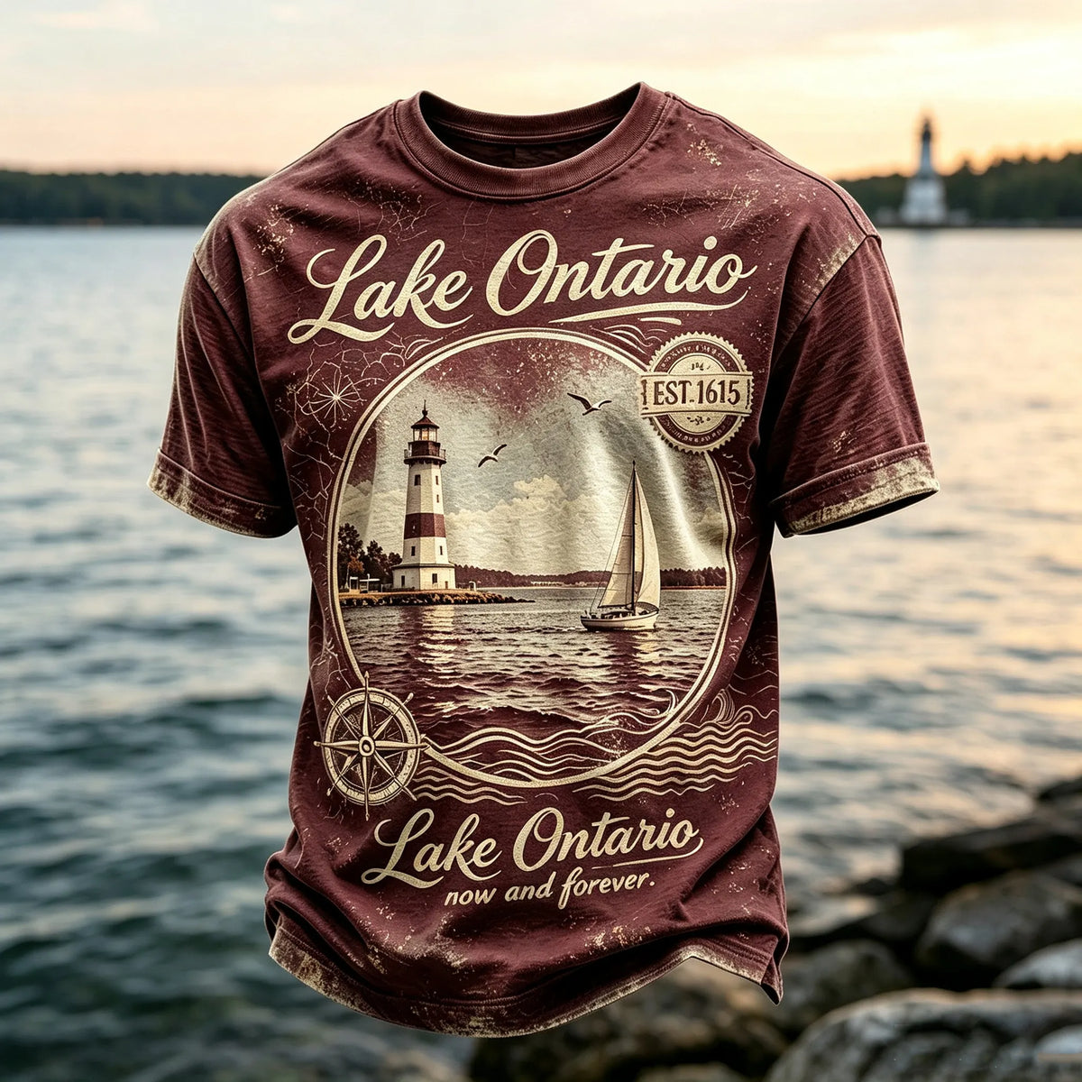 Men's Retro Lake Ontario Print T-shirt
