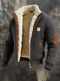 Men's Retro Textured Check-Panel Warm Multi-Pocket Jacket