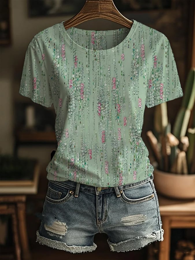 Women's Art Design Printed Round Neck T-Shirt