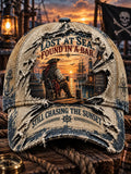 Retro Pirate's Old Salt "LOST AT SEA FOUND AT THE BAR" Printed Baseball Cap