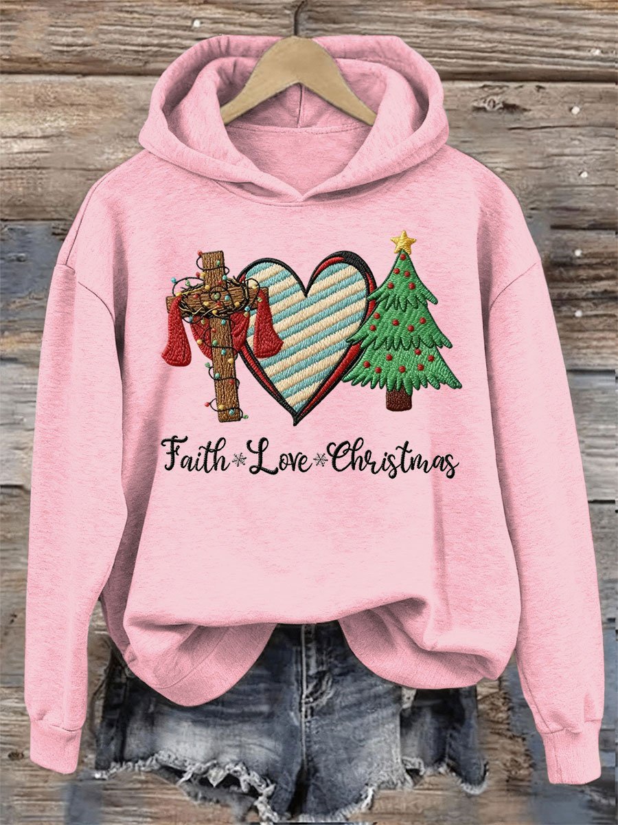 Women's Faith Love Christmas Print Hooded Sweatshirt