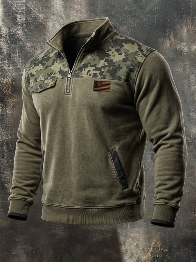 Men's Outdoor Veteran Camouflage Zip-Up Sweatshirt