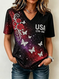 Women'S Flag Art Design Printed Casual Short Sleeved T-Shirt