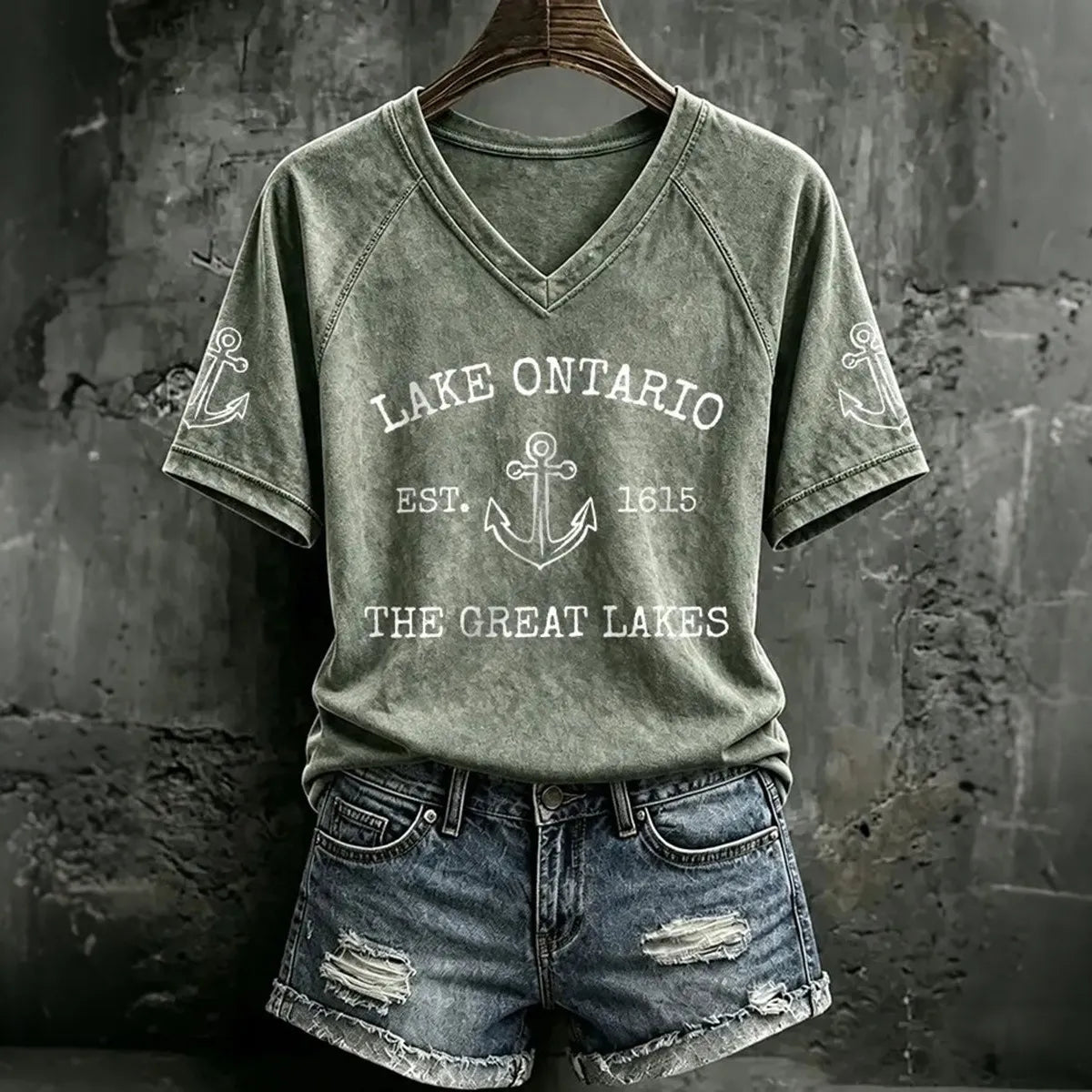 Women's 1615 Ontario Printed Casual Raglan Sleeve T-shirt