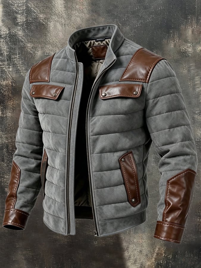 Men's Vintage-Style Quilted Padded Outdoor Jacket