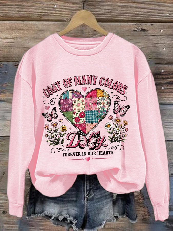 Retro Coat Of Many Colors Forever In Our Hearts Print Sweatshirt