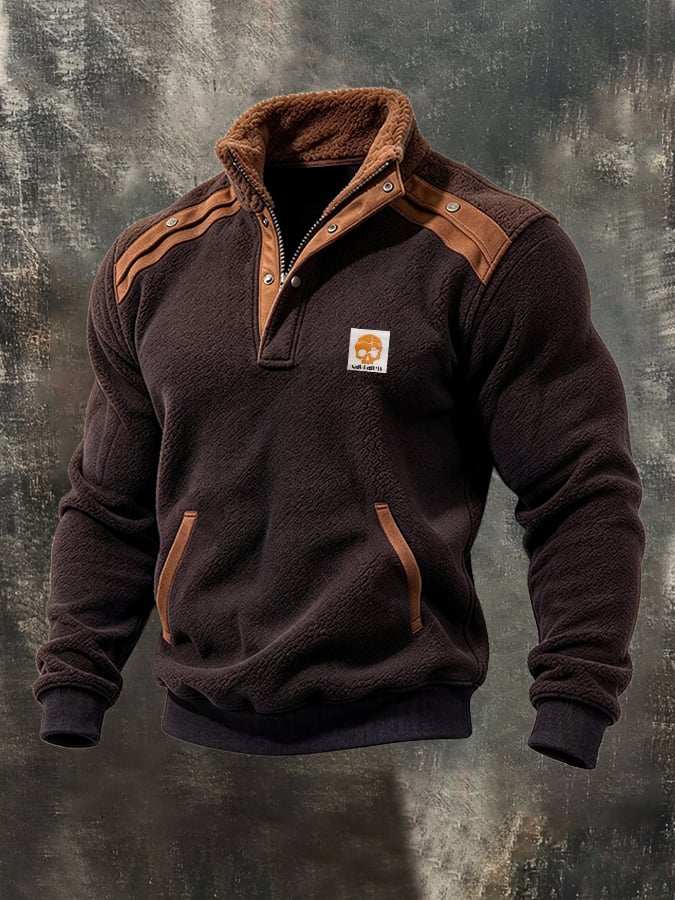 Men’s Retro Fleece-Lined Colorblock Quarter-Zip Sweatshirt