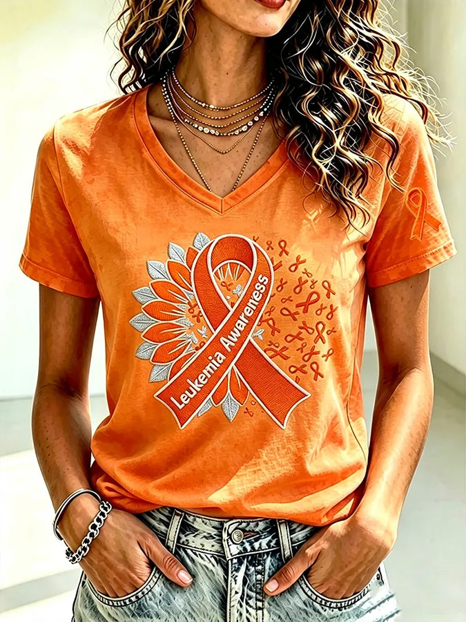 Women's Leukemia Awareness Print Casual T-Shirt