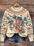 Women's Japanese Ukiyo-e Oni Demon Pumpkin Ghost Knitted Sweater